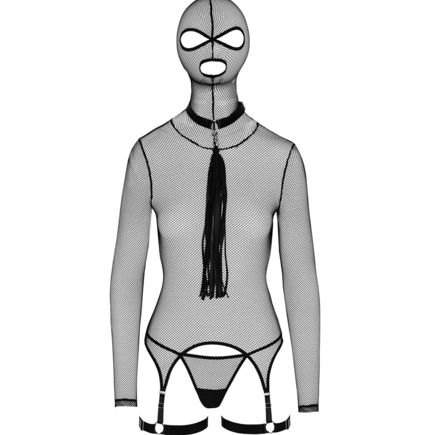 Bad Kitty - Net Set met Masker en Flogger - Zwart