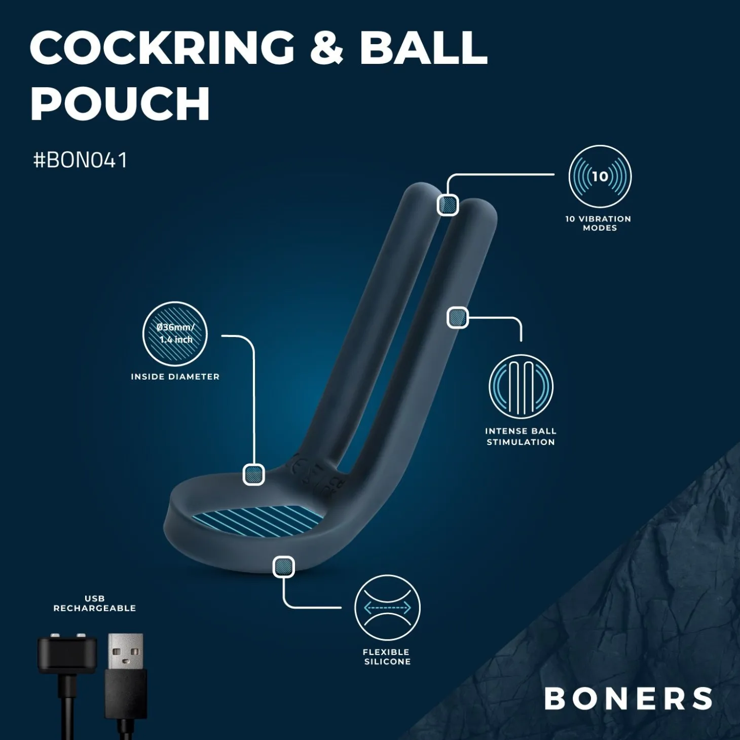 Boners Cockring & Ball Stimulator - Blauw