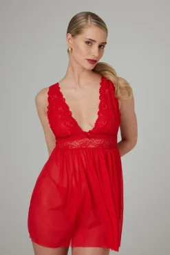 Christine - Babydoll & String Lieve - Rood