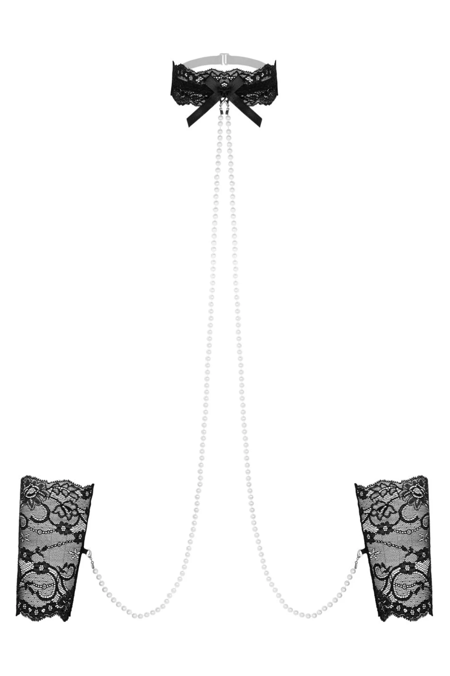 Christine - Bondage cuffs met kant en parels Mea - Zwart