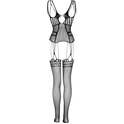 Christine - Catsuit Met Jarretel Design - Zwart