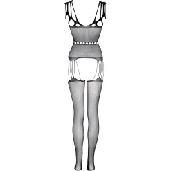 Christine - Catsuit Met Jarretel Design Zwart - Curvy