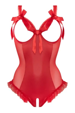 Christine - Crotch-/Cupless Wetlook Body Mistique - Rood