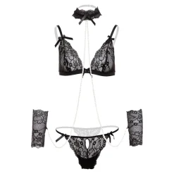 Christine - 4-delige soft bondage set met parels Mea - Zwart