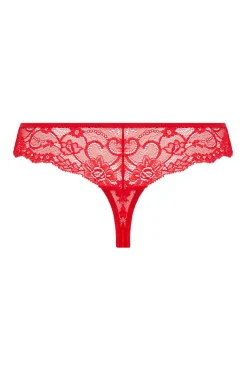 Christine - Kanten String Met Open Kruisje Marzia - Rood