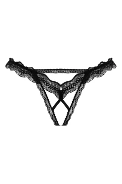 Christine - Kanten String Met Open Kruis Lila - Zwart