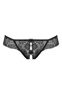 Christine - Kanten String Met Open Kruisje Marzia - Zwart