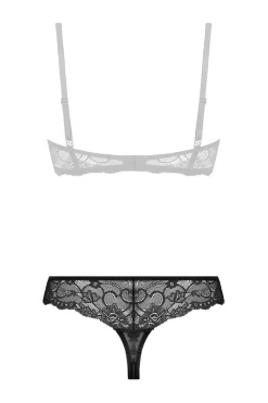 Christine - Kanten String Met Open Kruisje Marzia - Zwart