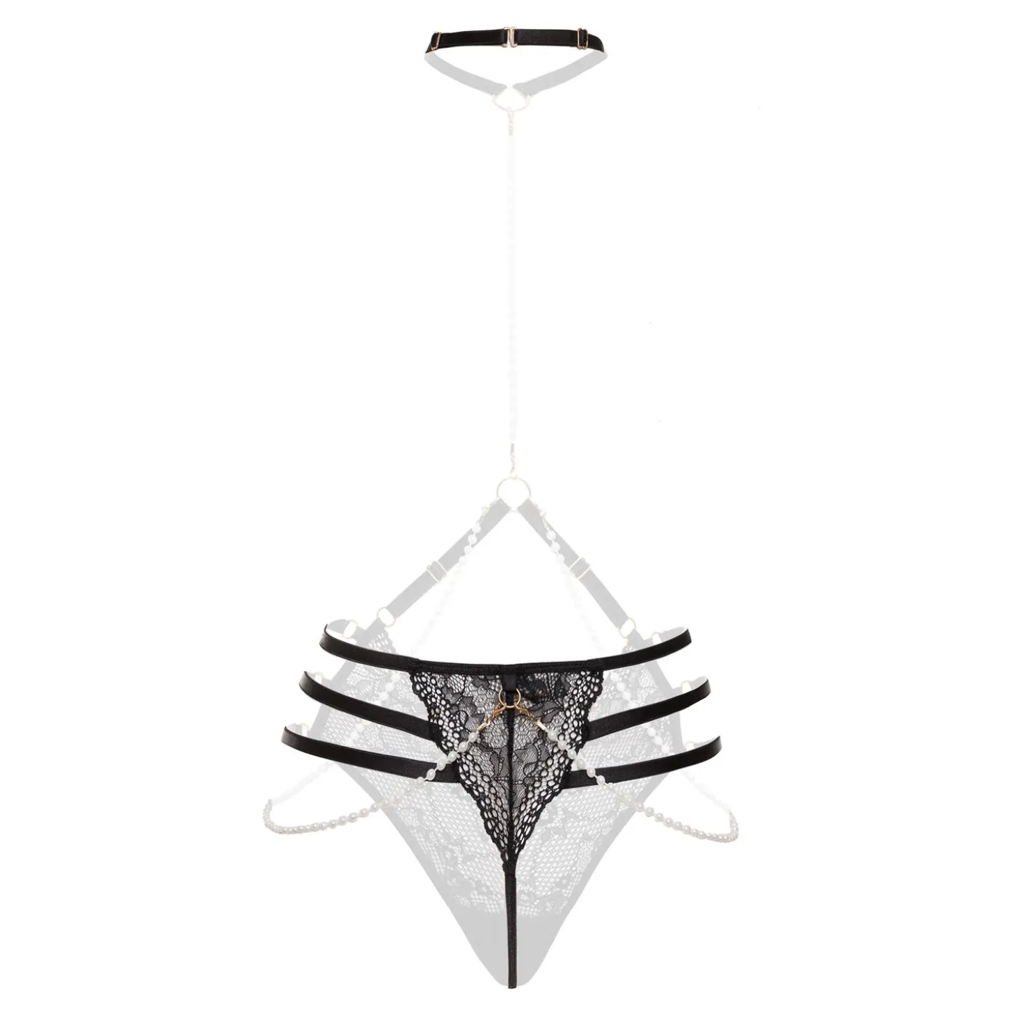Christine - Luxe, kanten Parelstring Mea - Zwart