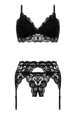 Christine - 3-Piece Open Crotch Set Tina - Zwart