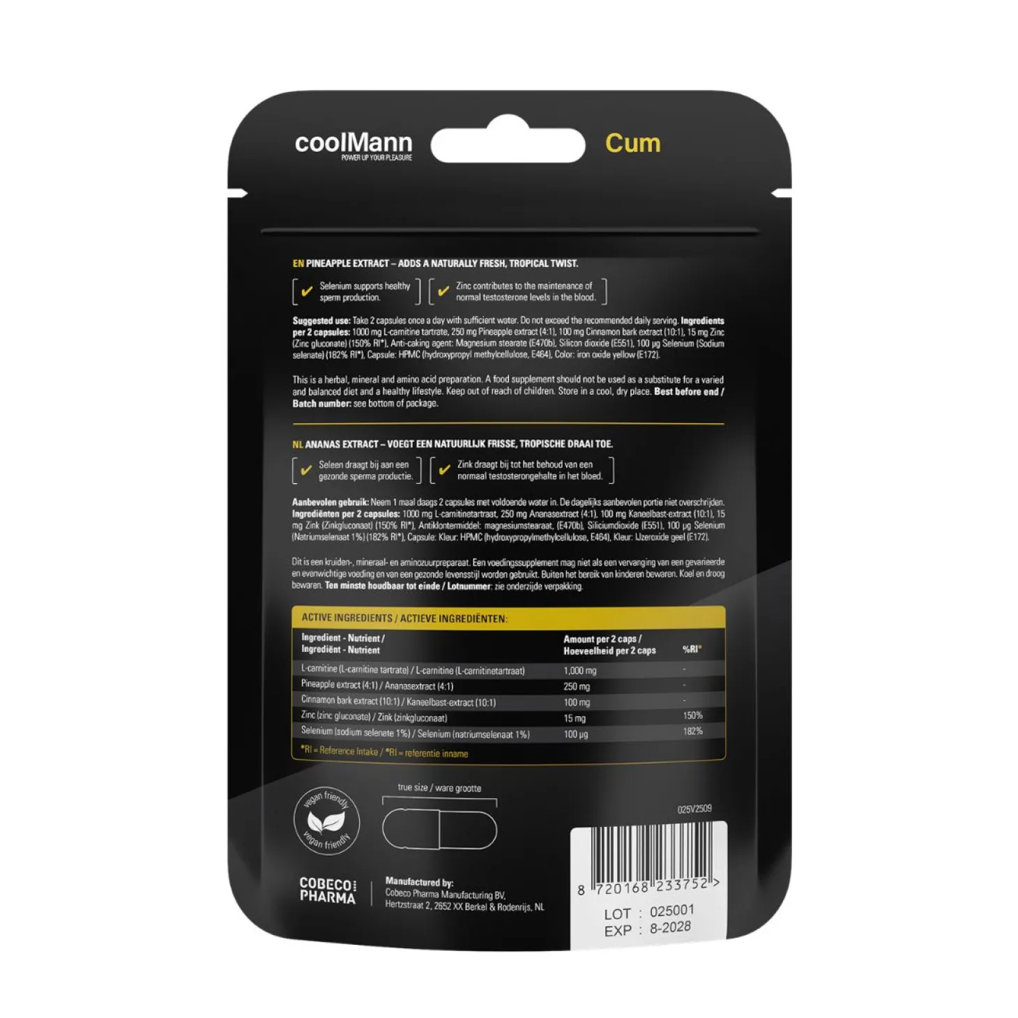CoolMann - Cum Voedingssupplement - Ananas 60 pcs