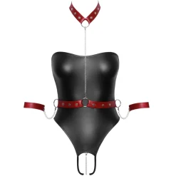 Cottelli Bondage - Stringbody met Bondage Details - Zwart/Rood
