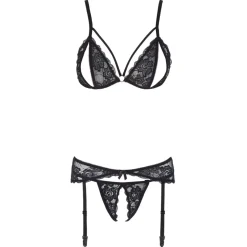 Cottelli Collection - 3-Delige Jarretelset Met Open Cup & Open Kruis