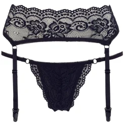 Cottelli Collection - Jarretelgordel en String Set - Zwart