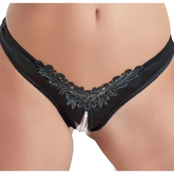 Cottelli Collection - Open Kruis String Met Parels - Zwart