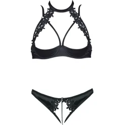 Cottelli Collection - Uitdagende BH Set Met Open Kruisje - Zwart
