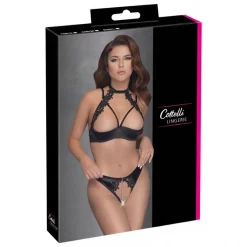 Cottelli Collection - Uitdagende BH Set Met Open Kruisje - Zwart