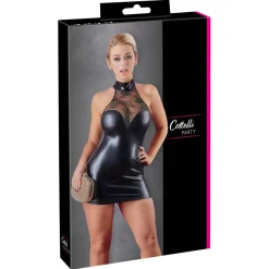 Cottelli Collection - Wetlook Mini Halterjurkje Met Kant