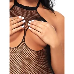 Feel Me Catsuit met Open Cups en Kruis - Black