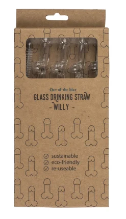 Glazen Penisrietje met Reinigingsborstel Willy - 4 stuks