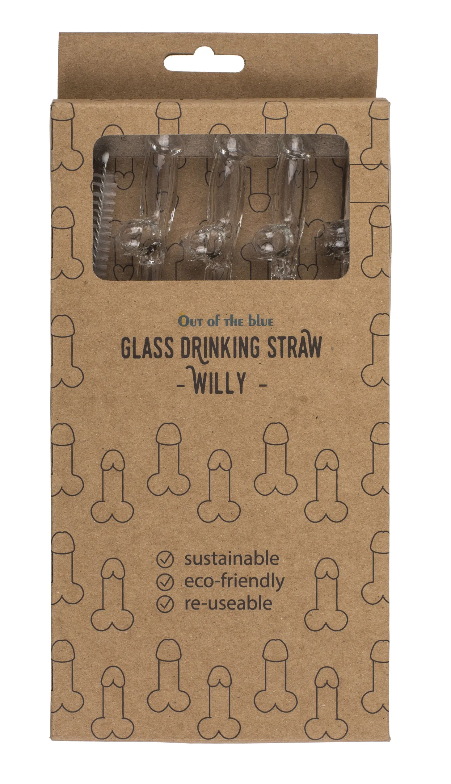 Glazen Penisrietje met Reinigingsborstel Willy - 4 stuks