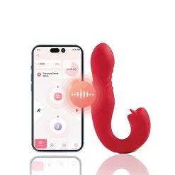 HoneyPlayBox - JOI Thrust 2 Druksensor App-bestuurde Stuwende G-spot Vibrator & Tong Clit Licker Rood