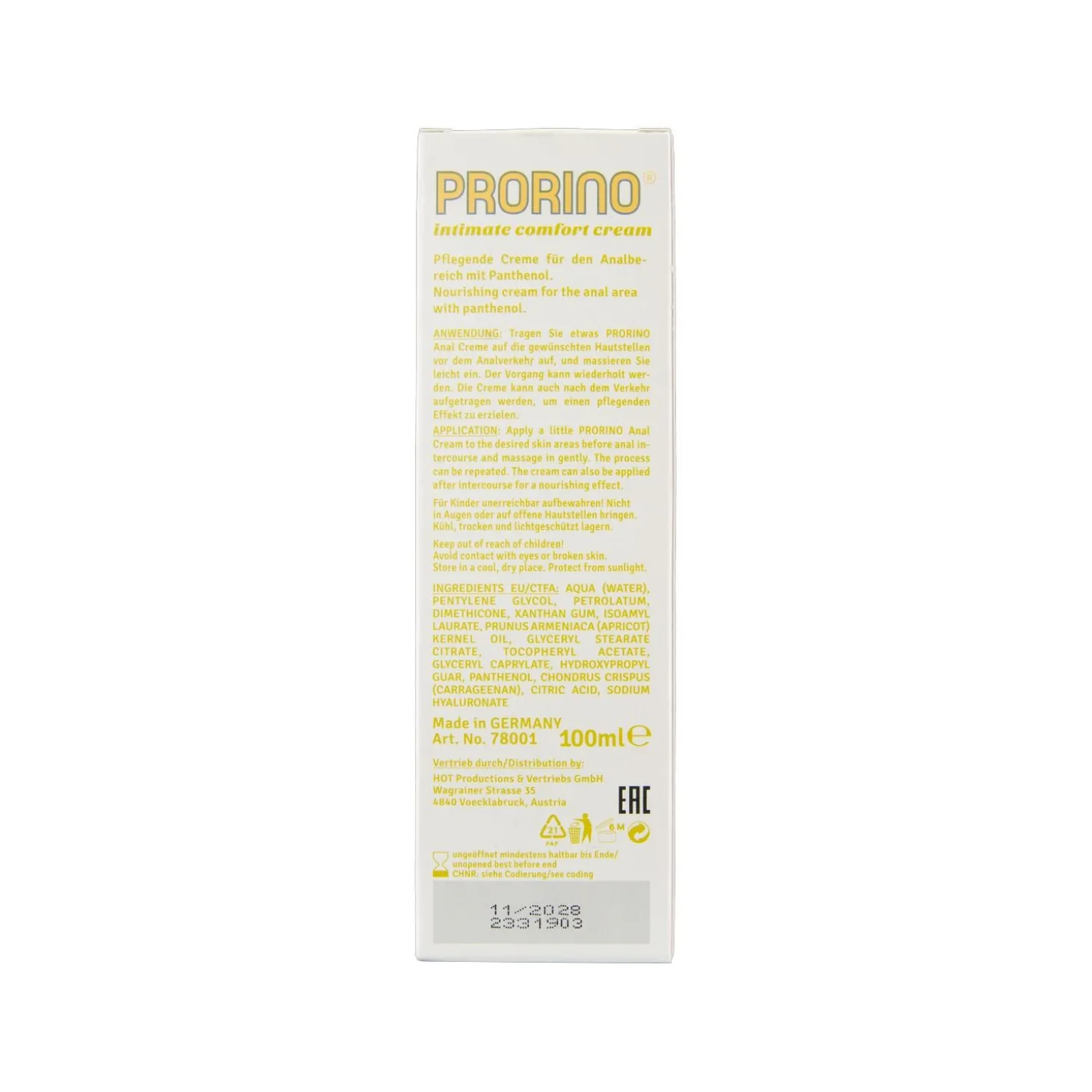 HOT - PRORINO Sensitive Anal Comfort Cream - 100 ml