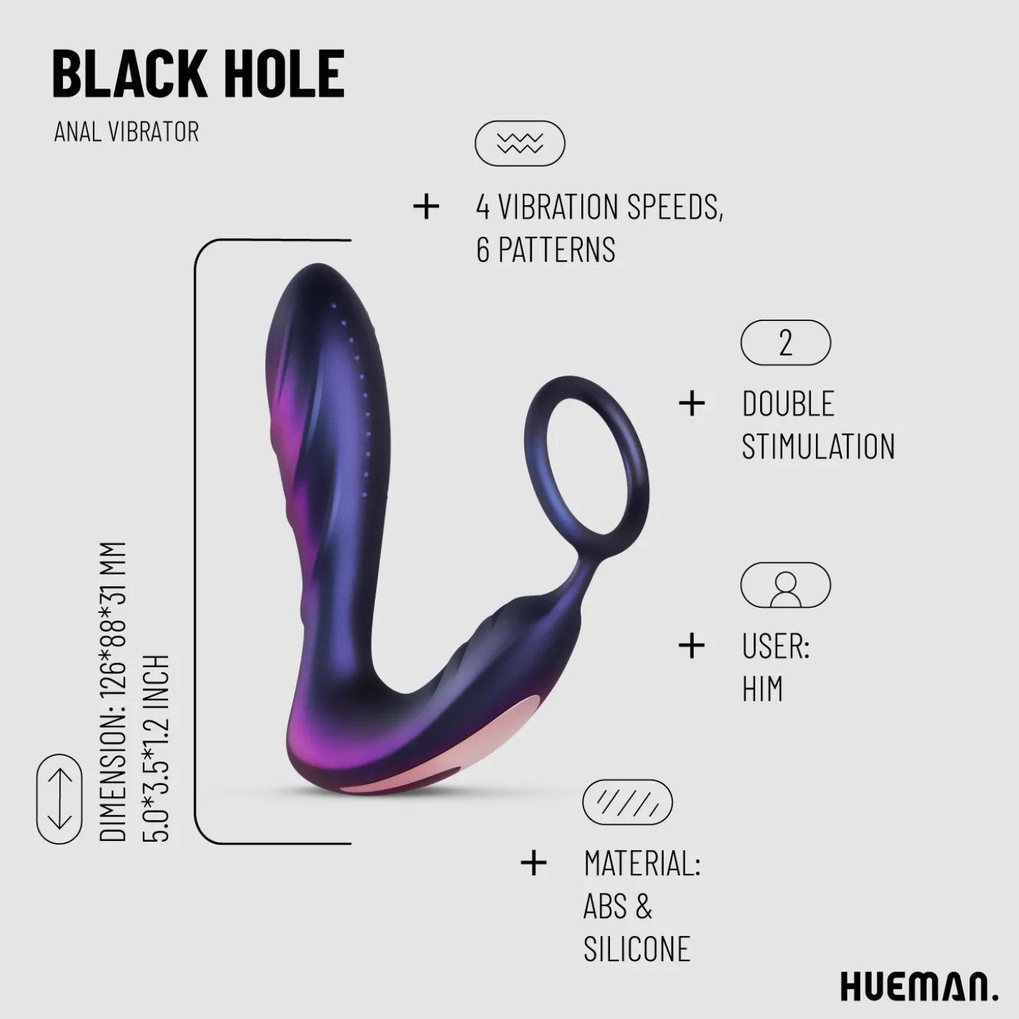 Hueman - Black Hole Anaal Vibrator Met Cockring
