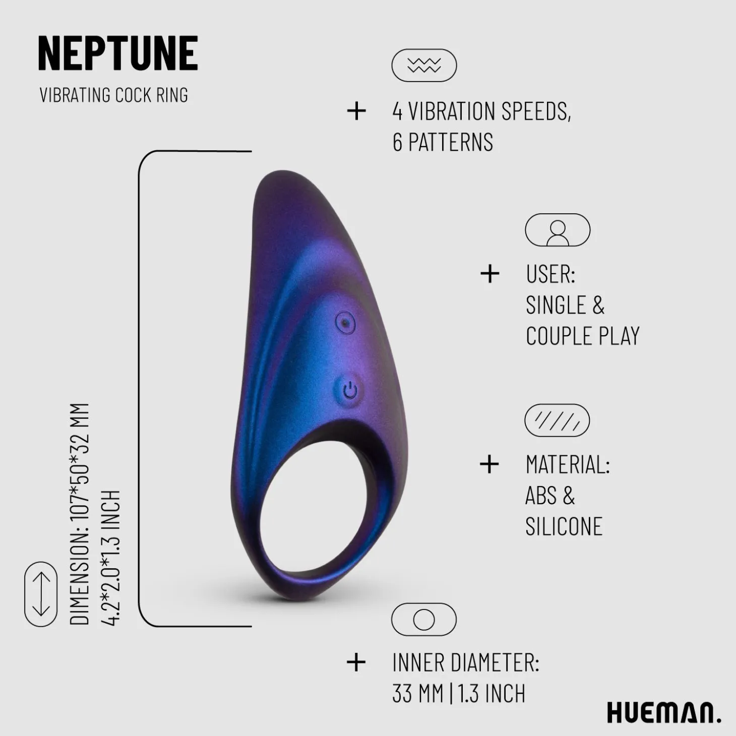 Hueman - Neptune Vibrerende Cockring + Afstandsbediening