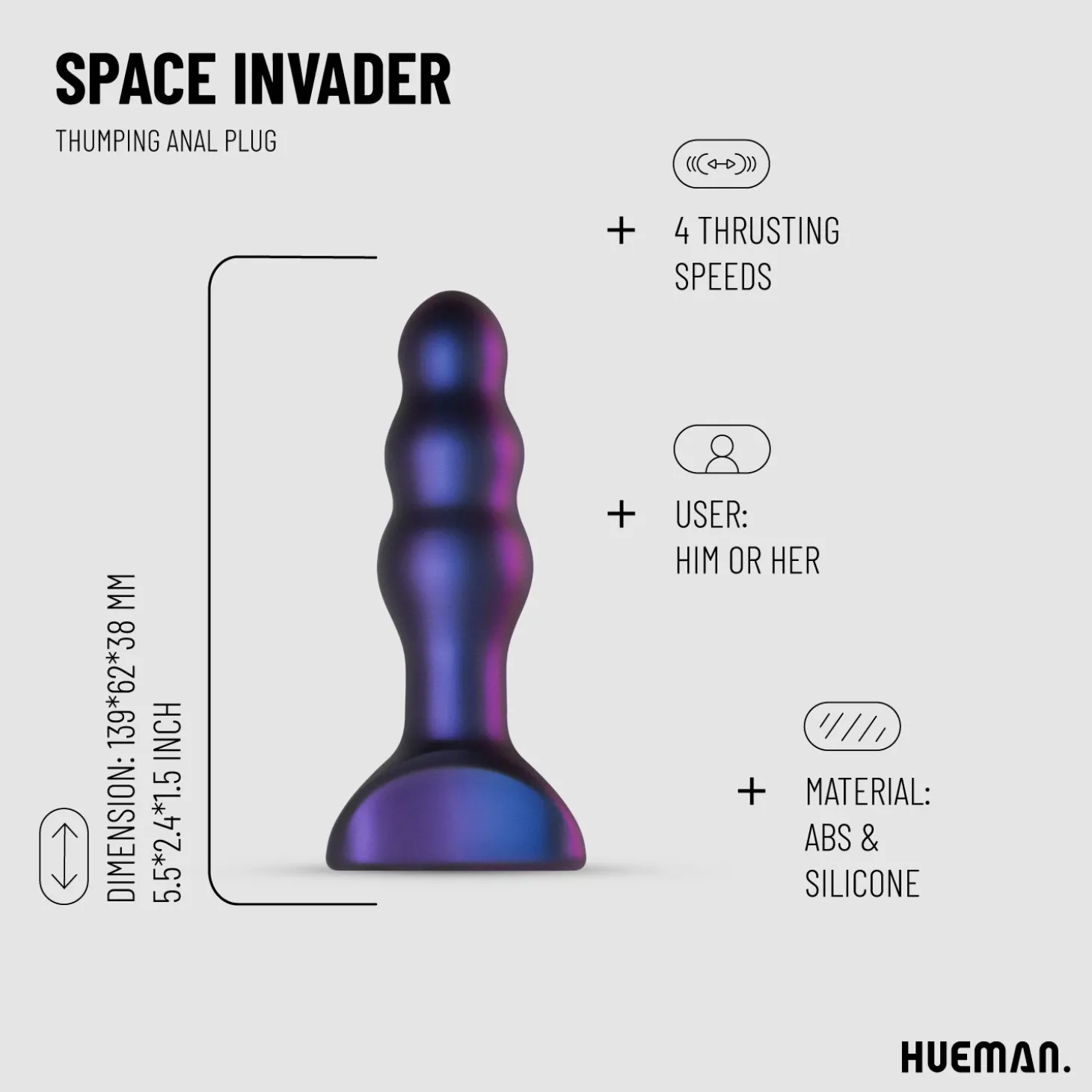 Hueman - Space Invader Vibrerende en Stotende Buttplug