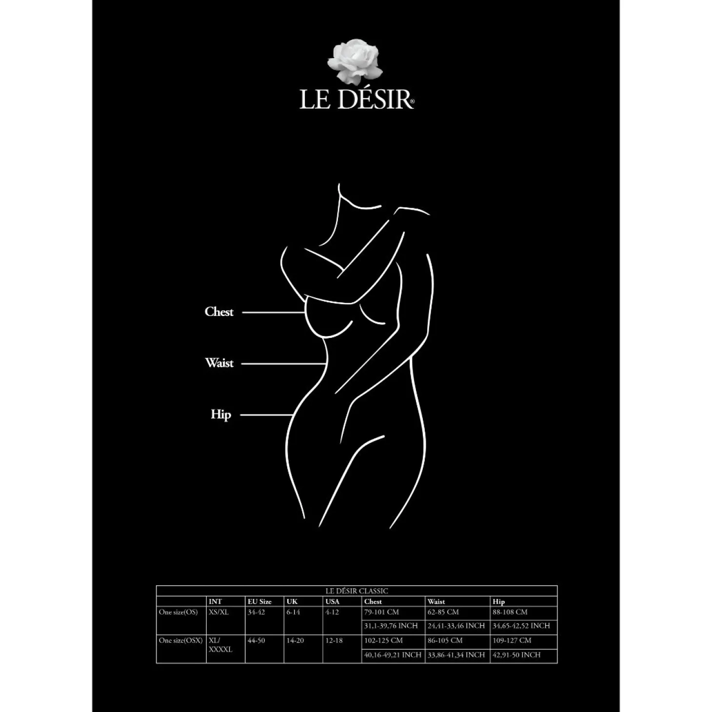 Le Désir - Bodystocking met Lange Mouwen en Korte Col - Zwart