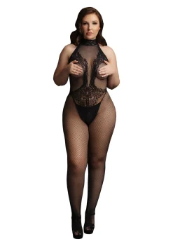 Le Désir - Catsuit Net en kant Curvy - Zwart