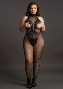 Le Désir - Catsuit Net en kant Curvy - Zwart