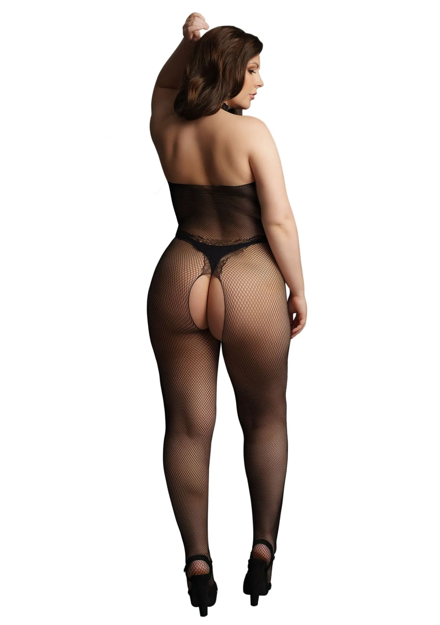 Le Désir - Catsuit Net en kant Curvy - Zwart
