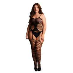 Le Désir - Jarretel Bodystocking van Fence Net - Queen Size - Zwart