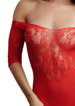 Le Désir - Kruisloze Rhinestone Teddy - Rood