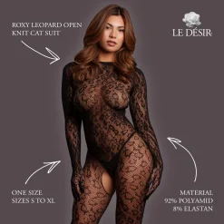 Le Désir - Roxy Luipaard Catsuit Met Open Kruisje - Zwart