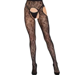 Leg Avenue - Bloom Net Suspender Tights - Zwart