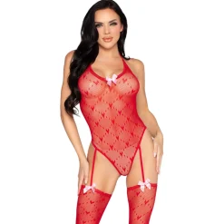 Leg Avenue – Teddy met Attached Stockings – Rood