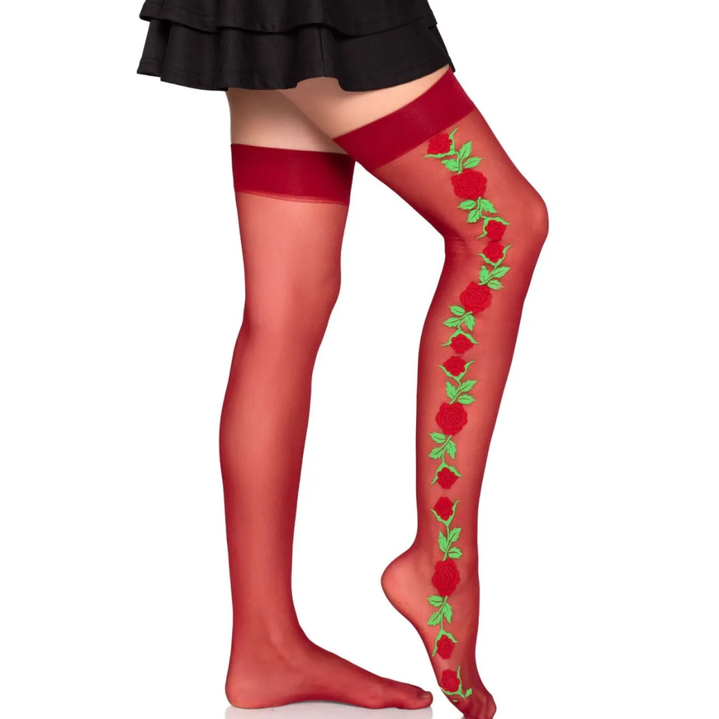 Leg Avenue - Thigh Highs with Roses - Rood