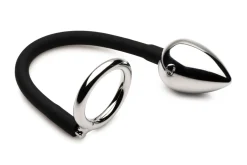 Master Series - Tug + Plug Cock & Ball Ring met Anaalplug - Zwart&Zilver