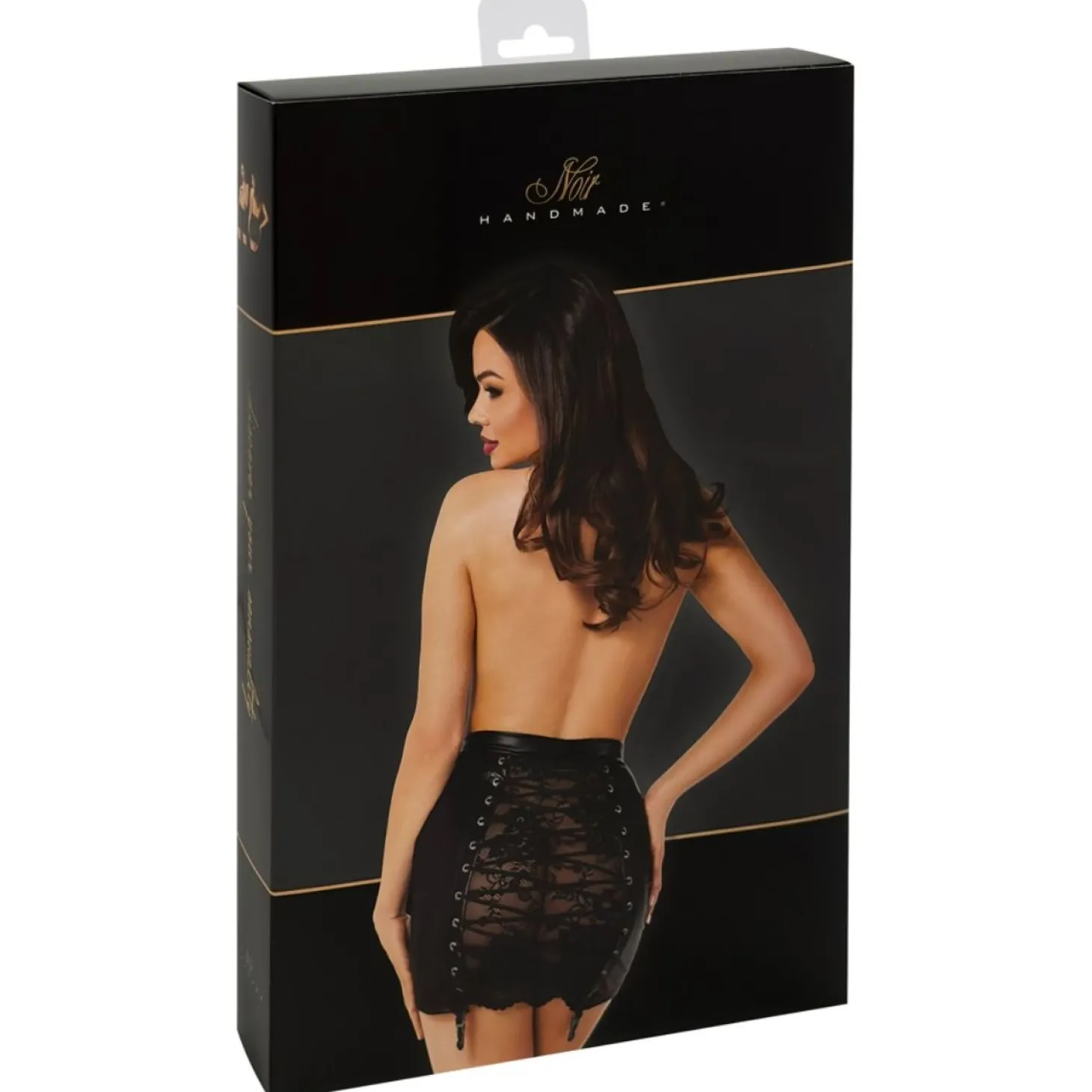 Noir Handmade – Corset Powerwetlook & Kant Minirok – Zwart