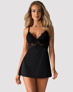 Obsessive - Babydoll Setje Met Kant - Zwart