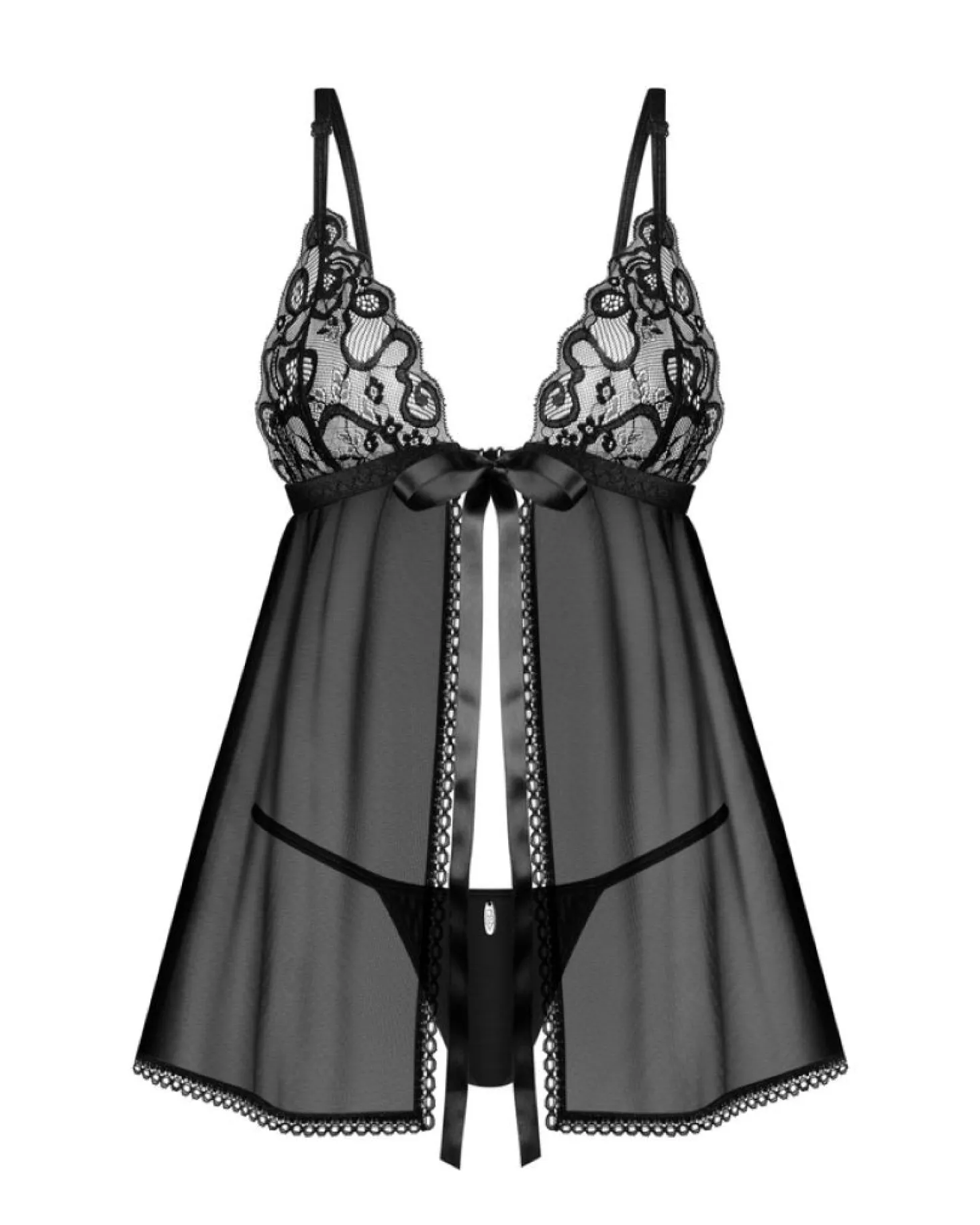 Obsessive - Blomentis Babydoll en String - Zwart