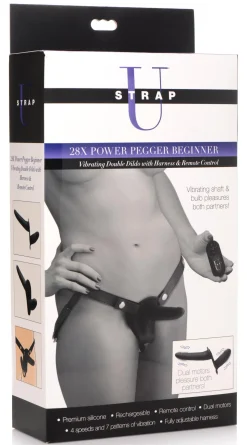 Power Pegger Dubbele Strap-On Vibrator - Zwart