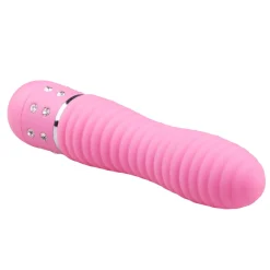 Roze geribbelde mini vibrator met diamantjes