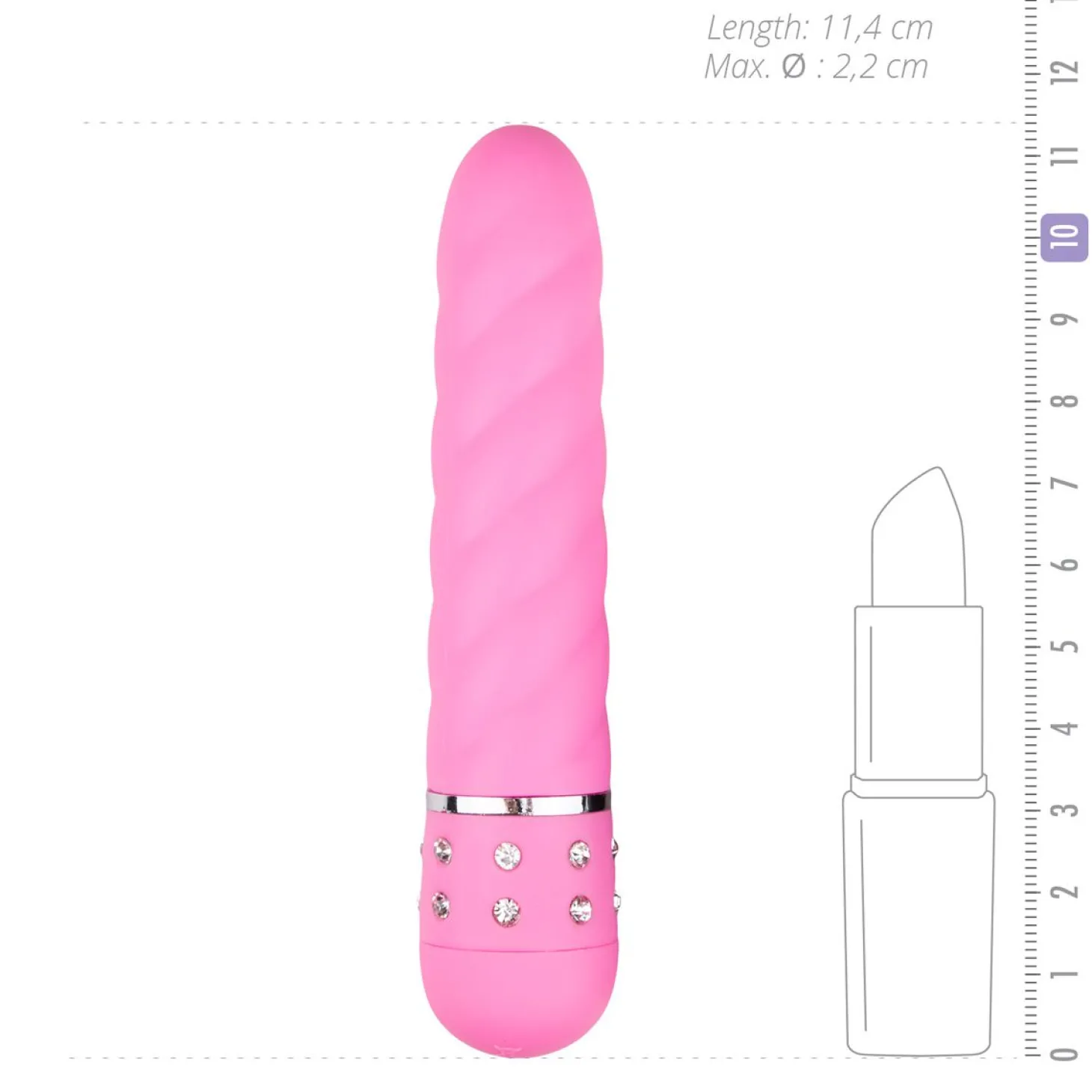 Roze mini vibrator met diamantjes en groeven