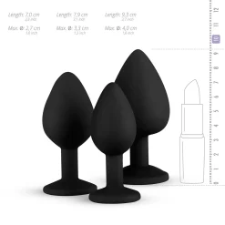 Siliconen Buttplug Set Met Diamantjes - Zwart