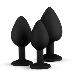 Siliconen Buttplug Set Met Diamantjes - Zwart