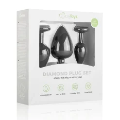 Siliconen Buttplug Set Met Diamantjes - Zwart